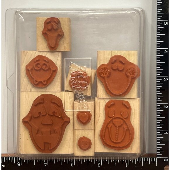 1997 STAMPIN' UP! FUN FACES Wood Mounted Rubber Stamp set of 8 PUMPKIN HALLOWEEN - Picture 3 of 5